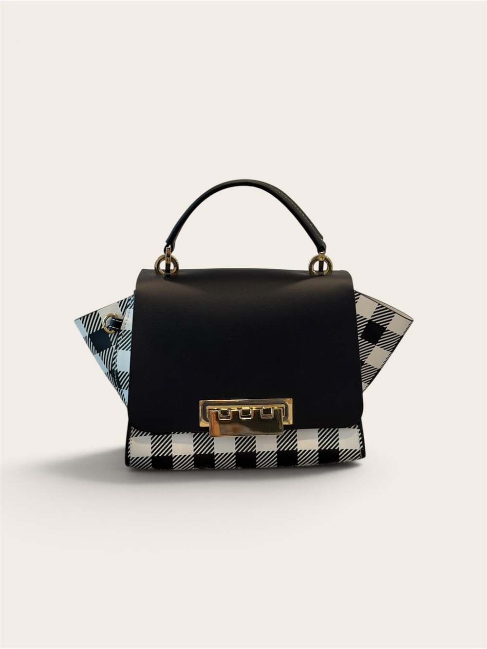 Black & White Plaid Top-Handle Women's Bag